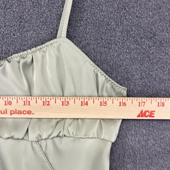 Zara Dress Womens Large Green Satin Ruched Midi Sleeveless Slit Elegant NWT L30 - Picture 9 of 16